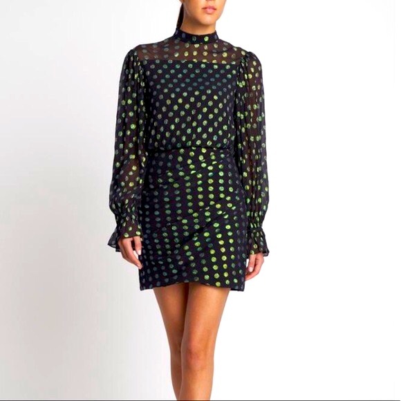 Saloni Rina iridescent polka dot jacquard dress